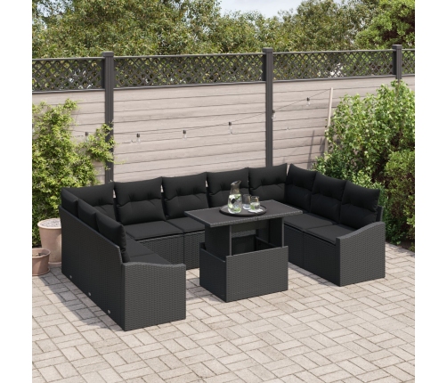 10 Gab. Dārza Dīvānu Komplekts Ar Spilveniem Melns Poli Ratanā Vidaxl