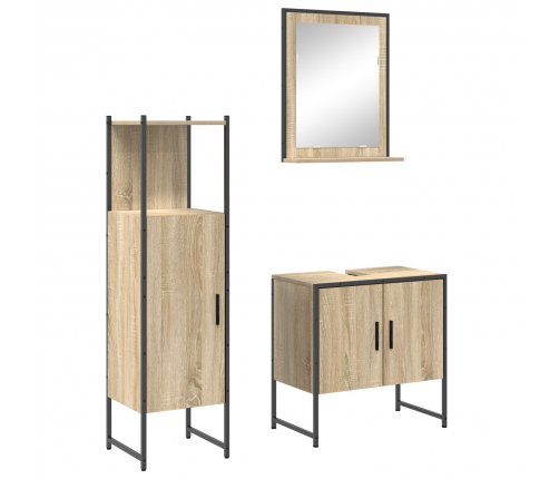 Vidaxl 3 Gabalu Vannasistabas Mēbeļu Komplekts Sonoma Ozols Inženierijas Koks,  Vannasistabas Spogulis Ar Plauktu Sonoma Ozols 50X12X60 Cm Inženierijas Koks Vidaxl
