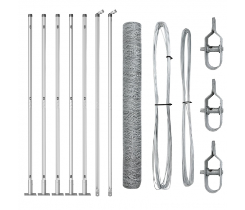 Vidaxl Heksagonu Žogs 1.2X10 M Galvanizēts Tērauds,  Žoga Stabi Ar Pamatplates 7 Gab. Ø32Mm 68.5Cm Galvanizēts Tērauds Vidaxl