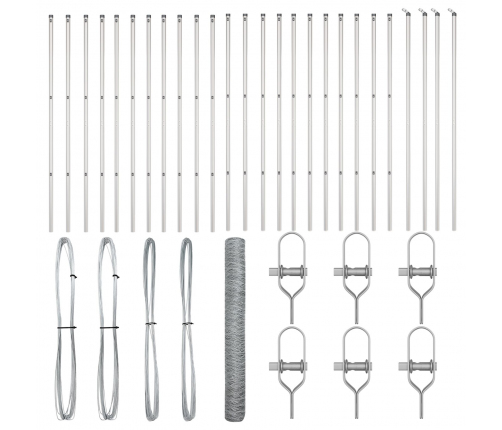 Vidaxl Heksagonālais Žogs 1.4X50 M Galvanizēts Tērauds,  Žoga Stabi 13 Gab. Ø32 Mm 190 Cm Galvanizēts Tērauds Vidaxl