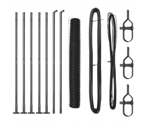 Vidaxl Sešstūra Žogs Pelēks 1X10 M Tērauds,  Žogu Stabi Ar Pamatplāksnēm 7 Gab Ø32Mm 110Cm Galvanizēts Tērauds Vidaxl