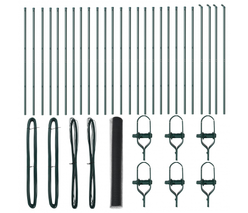 Vidaxl Sešstūra Žogs Pelēks 1.4X50 M Tērauds,  Žoga Balsti 13 Gabali Zaļi Ø32 Mm 190 Cm Cinkota Tērauda Vidaxl