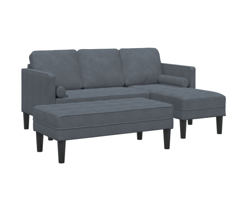 Vidaxl Dārza Dīvāns Ar Soli Un Spilveniem L Formas Tumši Pelēkā Samta, Vidaxl 3-Vietīgs Dīvāns Ar Chaīse L Formas Tumši Pelēkā 160 Cm Samta,  Sols Tumši Pelēks 113 Cm Samta Vidaxl