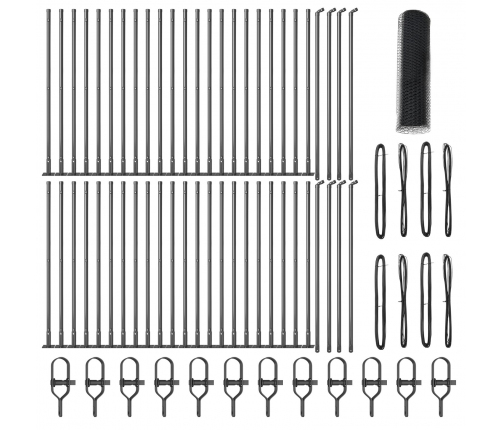 Vidaxl Sešu Stūru Žogs Pelēks 0,4X100 M Tērauds,  Žoga Stabi Ar Pamatu 13 Gab. Ø32Mm 50Cm Cinkots Tērauds Vidaxl