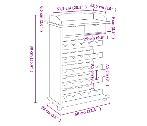 Vīna Statīvs 90X60X30 Cm Cietais Koks Priede Vidaxl