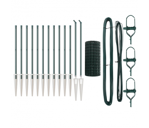 Vidaxl Euro Žogs Ar 13 Stiprinājuma Stabiem 0.6X25 M Cinkotā Tērauda Zaļš