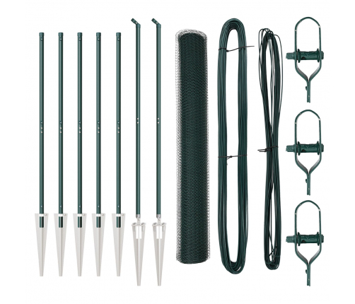 Vidaxl Sešstūra Žogs Zaļš 1.2X10 M Tērauds,  Žoga Stabi Ar Spike 7 Gab. Ø32 Mm 140 Cm Cinkots Tērauds Vidaxl