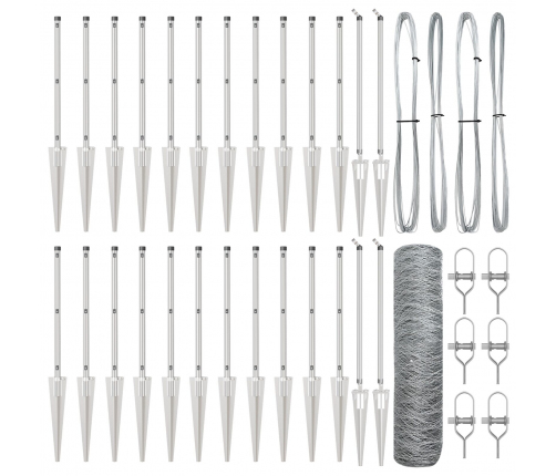 Vidaxl Sešstūru Žogs 1X50 M Galvanizēts Tērauds,  Žogu Stabi Ar Enkuriem 13 Gabali Ø32 Mm 120 Cm Galvanizēts Tērauds Vidaxl