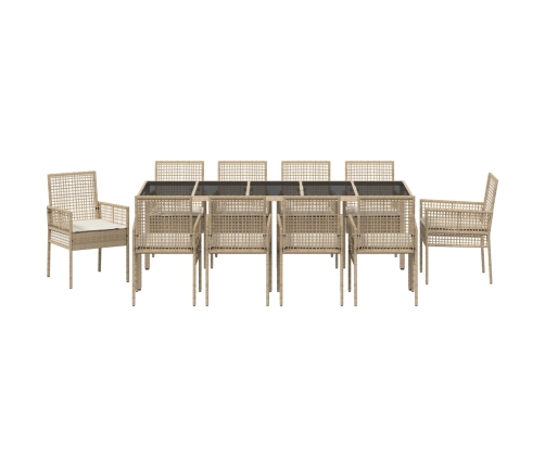 11 Gabalu Dārza Ēdamgalds Ar Spilveniem Bēšs Polietilēna Rotangpalma Vidaxl