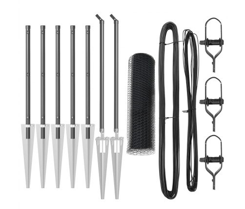 Vidaxl Sešstūru Žogs Pelēks 0.4X10 M Tērauds,  Žoga Stabi Ar Enkuriem 7 Gab Ø32 Mm 60 Cm Galvanizēts Tērauds Vidaxl