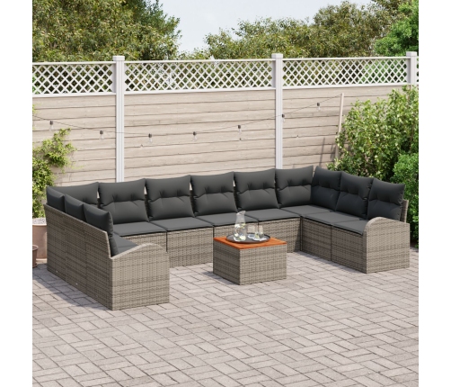 11 Daļu Dārza Dīvānu Komplekts Ar Spilveniem Pelēks Poli Rotangpalma Akācija Vidaxl