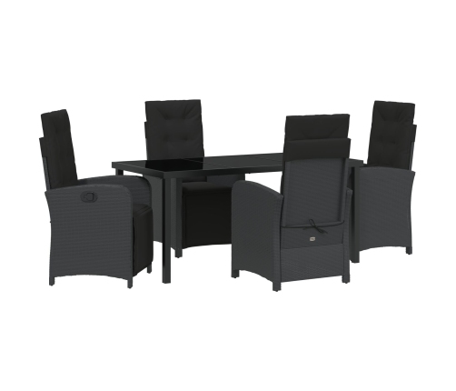 Vidaxl 5 Daļīgs Dārza Ēdamgalds Ar Spilveniem Melnā Poli Rotangpalma,  Dārza Galds Melns 160X80X73 Cm Tērauda Stikls Vidaxl