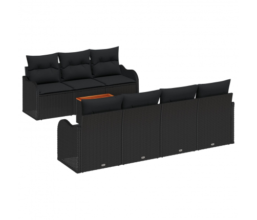 Vidaxl 8 Gabalu Dārza Sofa Komplekts Ar Spilveniem Melnā Poli Rotangpalma Akācijas,  2-Vietīga Dārza Sofa Ar Uzglabāšanu Un Spilveniem Melnā Poli Rotangpalma Vidaxl
