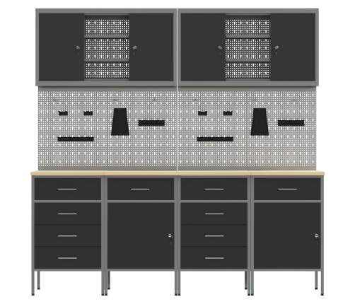 10 Daļu Darba Skapja Un Naglu Dēļa Komplekts, Melns Mdf Un Metāls Vidaxl