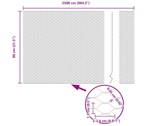 Vidaxl Žoga Balsti 11 Gabali U Formas 80 Cm Cinkots Tērauds,  Sešstūra Žogs 0,8X25 M Cinkots Tērauds Vidaxl