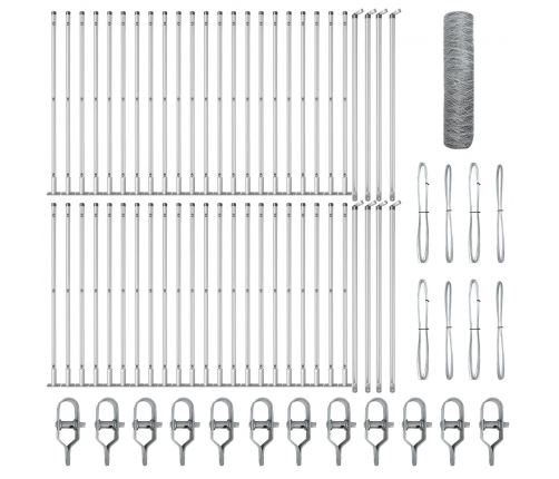 Vidaxl Sešstūra Žogs 0.6X100 M Galvanizēts Tērauds,  Žogu Stabi Ar Bāzes Plaknēm 13 Gab Ø32Mm 70Cm Galvanizēts Tērauds Vidaxl