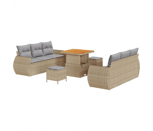 Vidaxl 9 Daļu Dārza Sofa Komplekts Ar Spilventiņiem Bēšs Poli Rotangpalmas Akācija,  3 Daļu Dārza Ēdnīcas Komplekts Ar Spilventiņiem Bēšs Poli Rotangpalmas Akācija Vidaxl