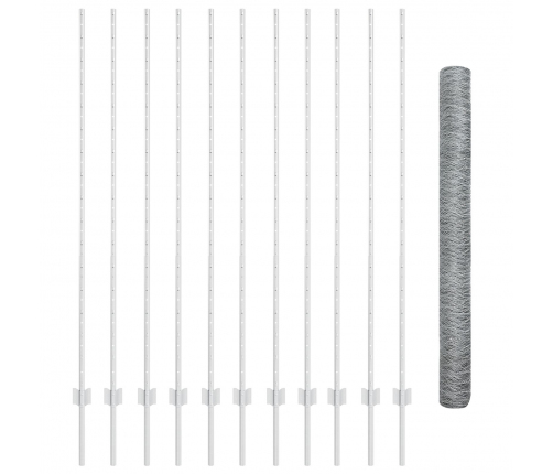 Vidaxl Žoga Posteņu Komplekts 22 Gab. U-Kanāls 160 Cm Galvanizētais Tērauds,  Sešstūra Žogs 1,6X25 M Galvanizētais Tērauds Vidaxl