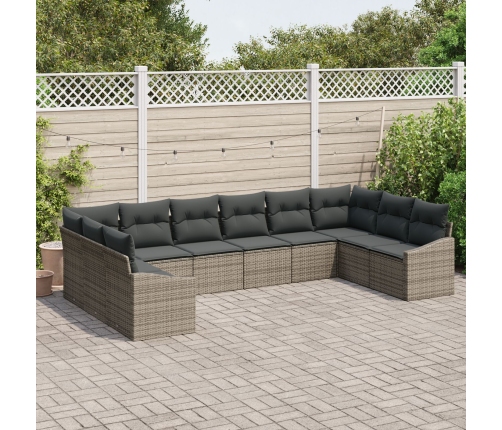 10 Gab. Dārza Ēdamgalds Ar Spilveniem Pelēks Poli Rotangpalma Vidaxl