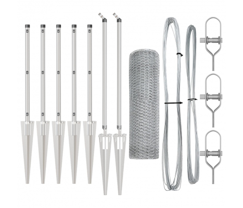 Vidaxl Hexagon Žogs 0.4X10 M Galvanizēts Tērauds,  Žoga Stabi Ar Spici 7 Gab Ø32 Mm 60 Cm Galvanizēts Tērauds Vidaxl