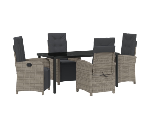 Vidaxl 5 Daļu Dārza Ēdamistabas Komplekts Ar Spilveniem Pelēkā Poli Rotangpalmas,  Dārza Galds Melns 160X80X73 Cm Rūdīts Stikls Vidaxl