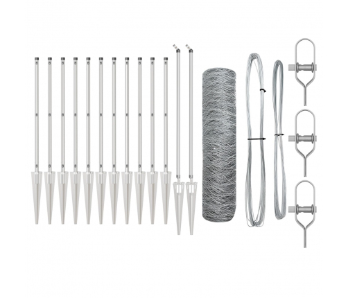 Vidaxl Sešstūra Žogs 0.8X10 M Galvanizēts Tērauds,  Žoga Stabi Ar Smaile 7 Gab. Ø32 Mm 100 Cm Galvanizēts Tērauds Vidaxl