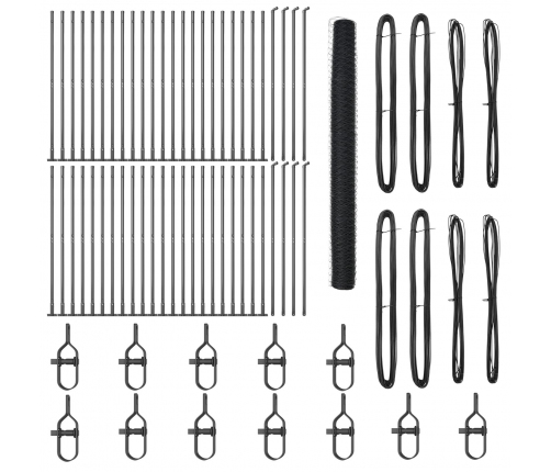 Vidaxl Sešstūra Žogs Pelēks 1.5X100 M Tērauds,  Žoga Balsti Ar Pamatplates 13 Gab Ø32Mm 83.5Cm Cinkots Tērauds Vidaxl