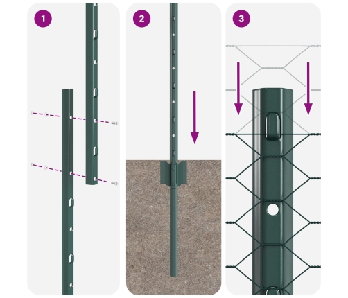 Vidaxl Žogu Stabi 11 Gabalu U-Kanāls Zaļš 100 Cm Tērauds,  Sešstūra Žogs Zaļš 1X100 M Tērauds Vidaxl