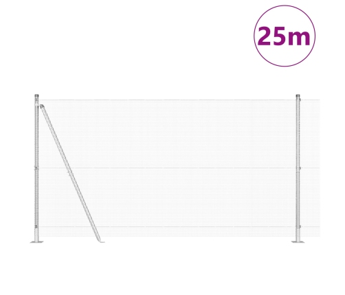 Savilktā Tīkla Žogs Ar 13 Flangētiem Stabiem 1.2X25 M Galvanizētais Tērauds Vidaxl