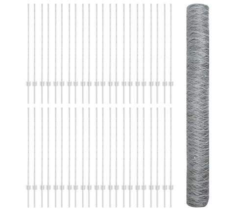 Vidaxl Žogu Stabi 22 Gab. U-Kanāls 120 Cm Cinkots Tērauds,  Sešstūra Žogs 1,2X100 M Cinkots Tērauds Vidaxl