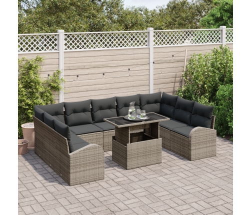 10 Gabalu Dārza Dīvānu Komplekts Ar Spilveniem Pelēks Poli Rotangpalma Vidaxl