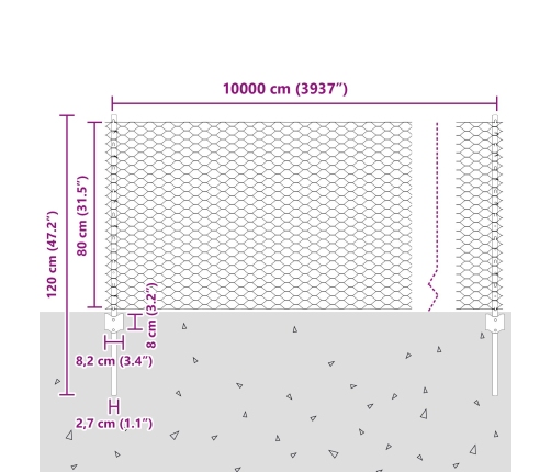 Vidaxl Žoga Stabi 11 Gab. U-Kanāls 80 Cm Cinkots Tērauds,  Sešstūra Žogs 0,8X100 M Cinkots Tērauds Vidaxl