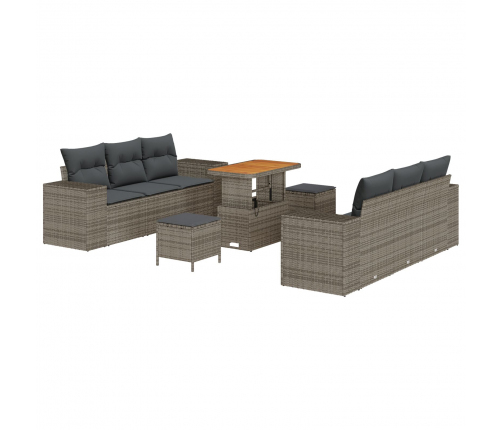 Vidaxl 9 Gabalu Dārza Dīvānu Komplekts Ar Spilveniem Pelēks Poliratanas Akācija,  3 Gabalu Dārza Ēdamgalds Ar Spilveniem Pelēks Poliratanas Akācija Vidaxl