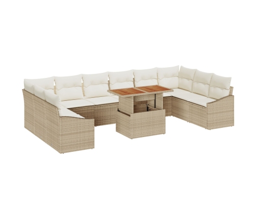 11 Gabalu Dārza Ēdamgalds Ar Spilveniem Bēšs Poli Rotangpalma Akācija Vidaxl