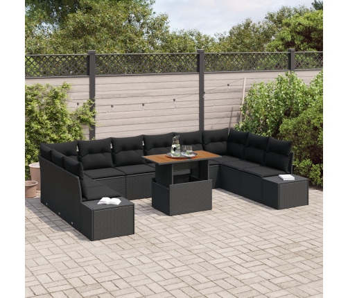 11 Daļu Dārza Dīvāns Ar Spilventiņiem Melnā Poli Rotangpalma Vidaxl