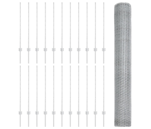 Vidaxl Žogu Stabi 22 Gab. U-Kanāls 100 Cm Galvanizēta Tērauda,  Sešstūra Žogs 1X50 M Galvanizēta Tērauda Vidaxl