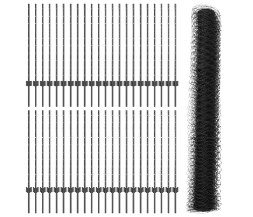 Vidaxl Žoga Stabi 22 Gab. U-Kanāls Pelēks 100 Cm Tērauds,  Sešstūra Žogs Pelēks 1X100 M Tērauds Vidaxl