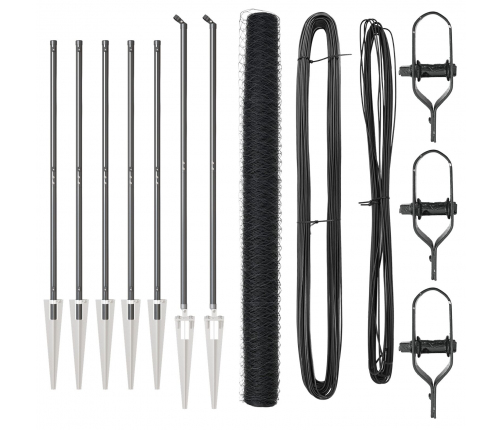 Vidaxl Sešstūra Žogs Pelēks 1.5X10 M Tērauds,  Žoga Stabi Ar Uzgaļiem 7 Gab. Ø32 Mm 170 Cm Cinkots Tērauds Vidaxl