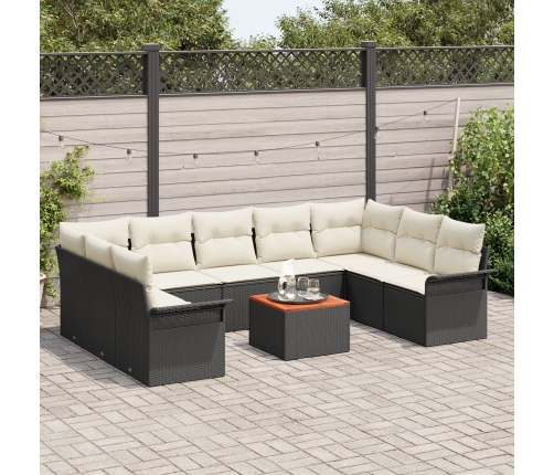 10 Gabalu Dārza Dīvānu Komplekts Ar Spilveniem Melnā Poli Rotangpalmas Akācijā Vidaxl