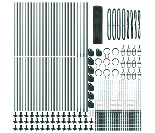 Savilkšanas Stieples Žogs Ar 13 Flangētiem Stabiem Zaļā 0,4X100 M Tērauda Vidaxl