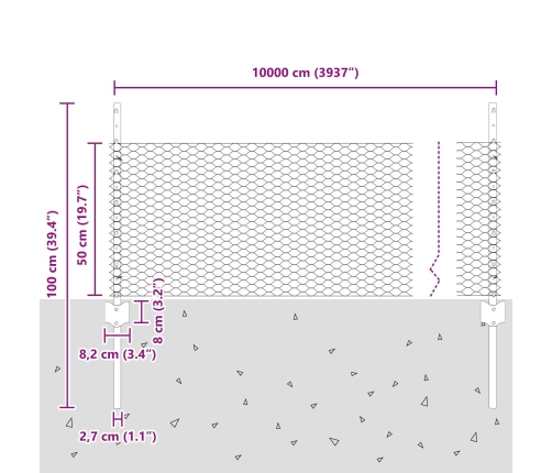 Vidaxl Žogu Stabi 11 Gabali U-Kanālā 60 Cm Cinkots Tērauds,  Sešstūra Žogs 0.5X100 M Cinkots Tērauds Vidaxl