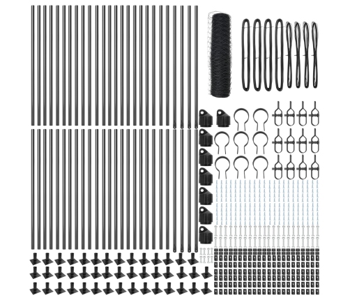 Vidaxl Sešstūra Žogs Pelēkā Krāsā 0.6X100 M Tērauda,  Žoga Stabi Ar Pamata Plāksnēm 13 Gab. Ø32Mm 70Cm Cinkotā Tērauda Vidaxl