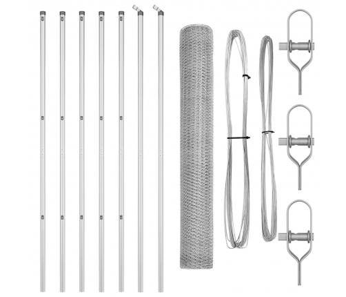 Vidaxl Sešstūra Žogs 1.2X10 M Cinkots Tērauds,  Žogu Stabi 7 Gab Ø32 Mm 170 Cm Cinkots Tērauds Vidaxl