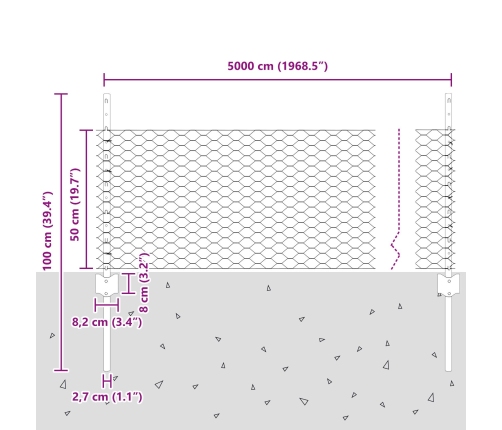 Vidaxl Žogmala 11 Gab. U-Kanalā 60 Cm Galvanizētā Tēraudā,  Sešstūra Žogs 0.5X50 M Galvanizētā Tēraudā Vidaxl