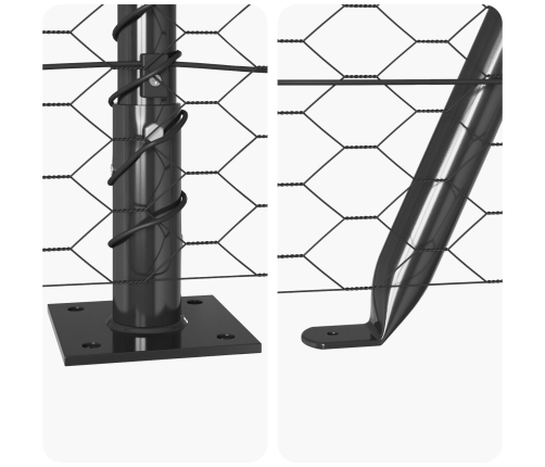 Vidaxl Sešstūra Žogs Pelēkā Krāsā 0.6X100 M Tērauda,  Žoga Stabi Ar Pamata Plāksnēm 13 Gab. Ø32Mm 70Cm Cinkotā Tērauda Vidaxl