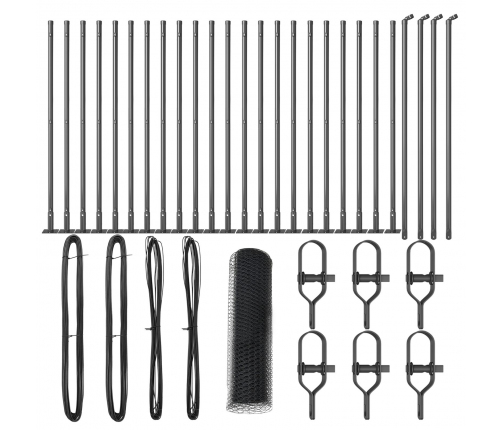 Vidaxl Sešstūra Žogs Pelēks 0.6X50 M Tērauds,  Žogu Stabi Ar Bāzes Plāksnēm 13 Gab. Ø32Mm 70Cm Cinkots Tērauds Vidaxl