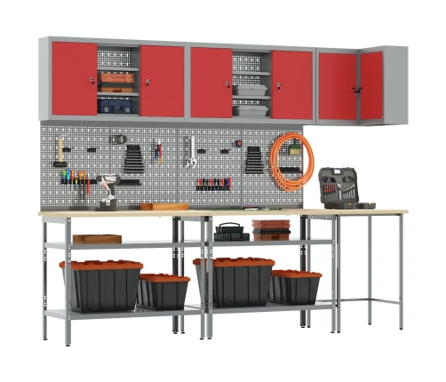 10 Daļu Rīku Uzglabāšanas Galda Komplekts, Sarkans, No Inženierijas Koka Un Metāla Vidaxl