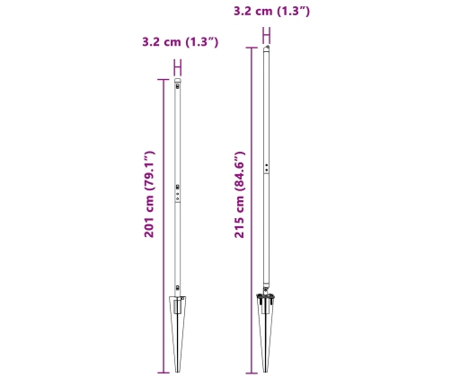 Žoga Stabi Ar Naglām 7 Gabali Ø32 Mm 170 Cm Cinkota Tērauda Vidaxl