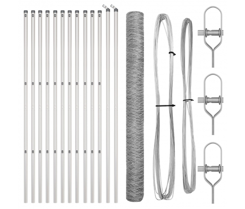 Vidaxl Heksagona Žogs 1.6X25 M Cinkots Tērauds,  Žoga Stabi 13 Gab Ø32 Mm 210 Cm Cinkots Tērauds Vidaxl