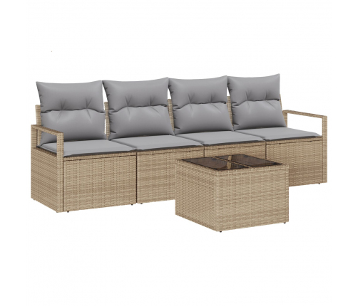 Vidaxl 5 Daļu Dārza Dīvānu Komplekts Ar Spilveniem Bēšs Poli Rattan,  2-Sēdvietu Dārza Dīvāns Ar Uzglabāšanu Un Spilveniem Bēšs Poli Rattan Vidaxl